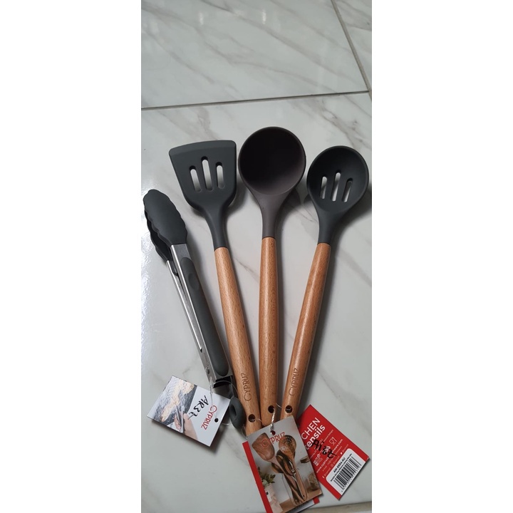 Paket Spatula Cypruz Sodet Silikon Gagang Kayu Silicone Abu Set