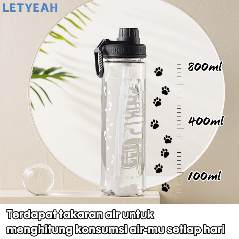 LetYeah 800ml Botol minum olahraga sport portable botol air sedotan outdoor /BPA free