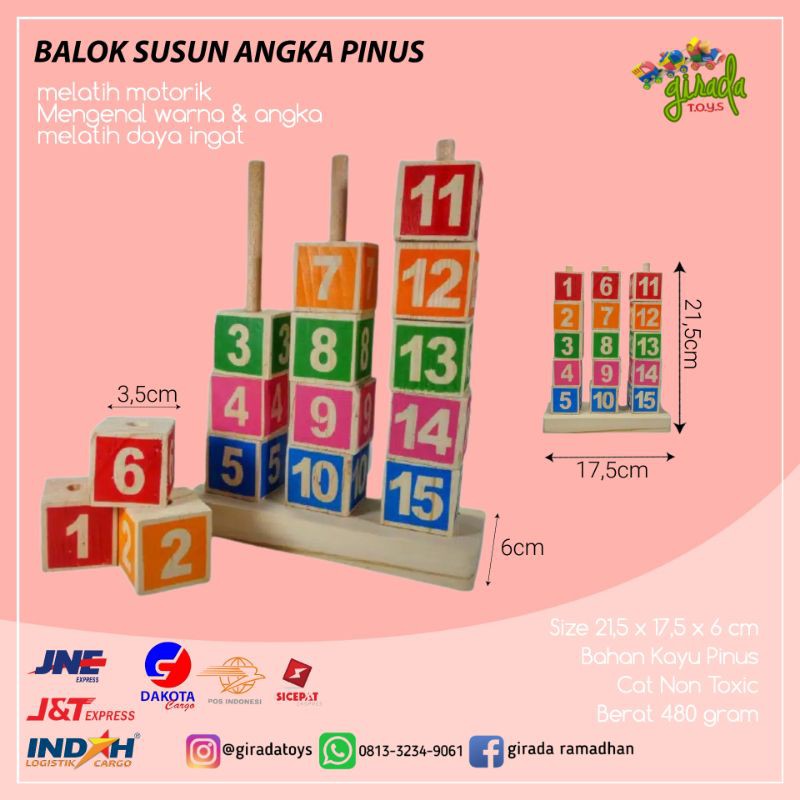 Balok Susun Angka Pinus