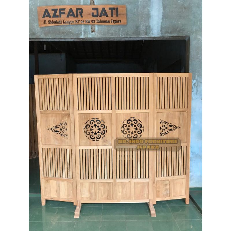 sketsel pembatas ruangan murah partisi ruang minimalis bahan kayu jati ukir jepara