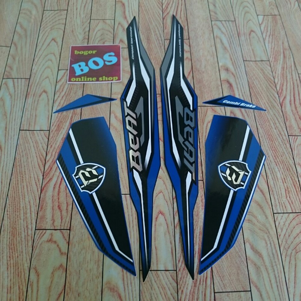 Variasi Stiker striping motor Honda beat iss 2019 hitam biru