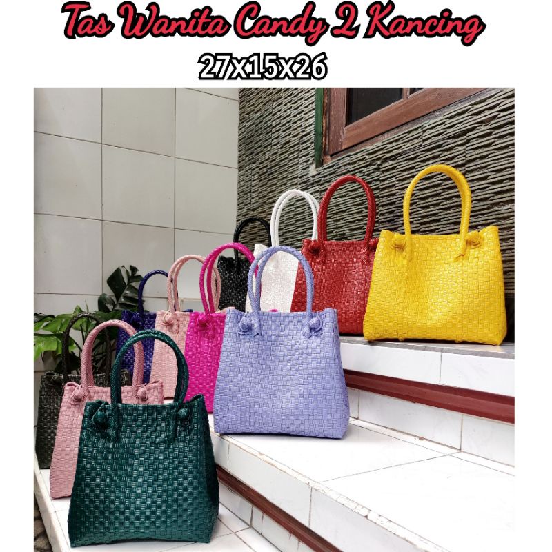 Tas Anyaman Jali/ Tas Wanita Jinjing/ Tas Jinjing Premium/ Tas Wanita Candy 2 Kancing Short Handle