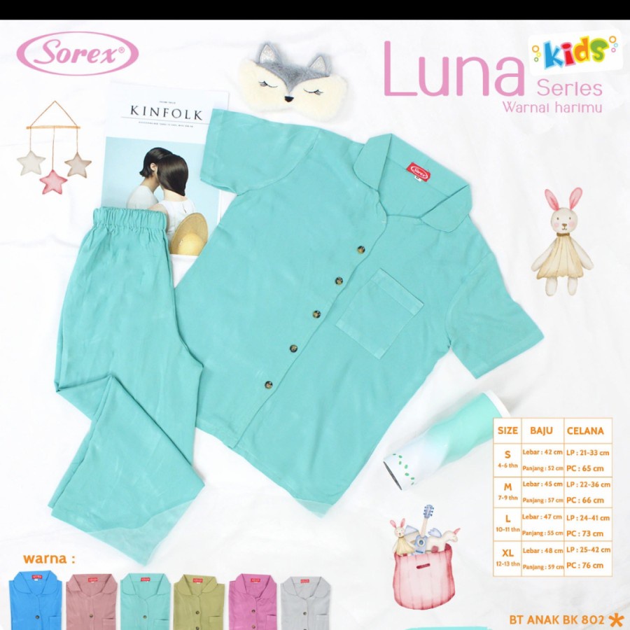 Setelan Baju Tidur Baju Rumah Anak Perempuan Sorex BK802 LUNA Series Home Dress Piyama