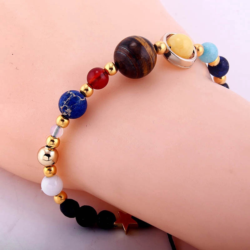 Gelang Batu Alam Natural Lava Stone Diffuser Bracelet Galaxy Planets Solar System Bracelets Bangle