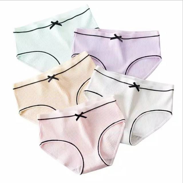 Celana Dalam Wanita Motif Pita Bahan Katun Fashion Korea