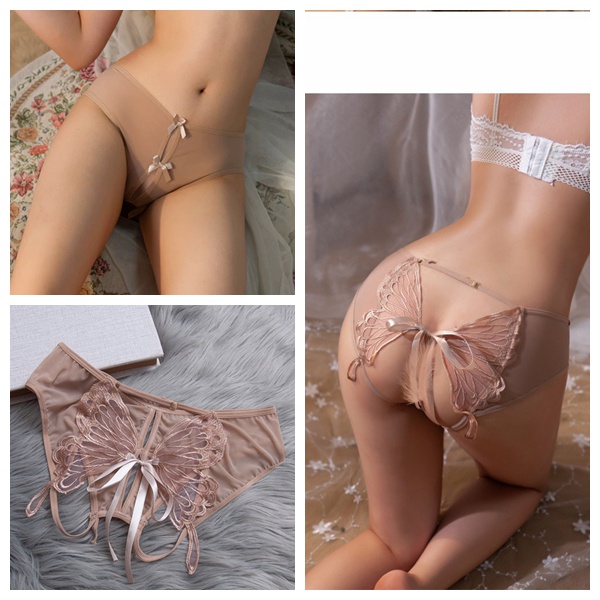 Celana Dalam Wanita Open Crotch jumbo Bordir Kupu-kupu Mesh G String Transparan Sexy Lingerie C021