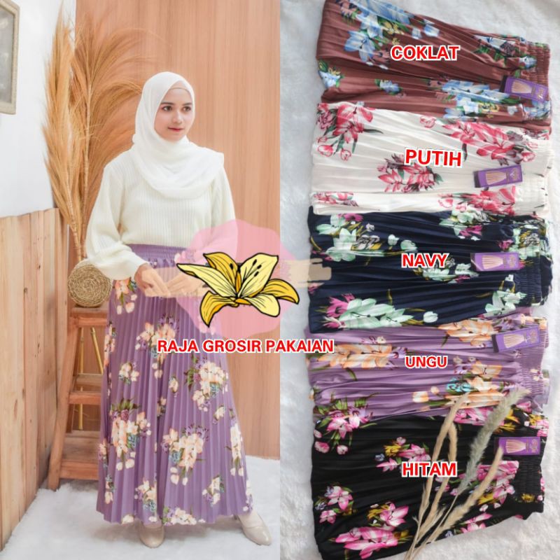 Rok Plisket Premium Motif Bunga Azalea