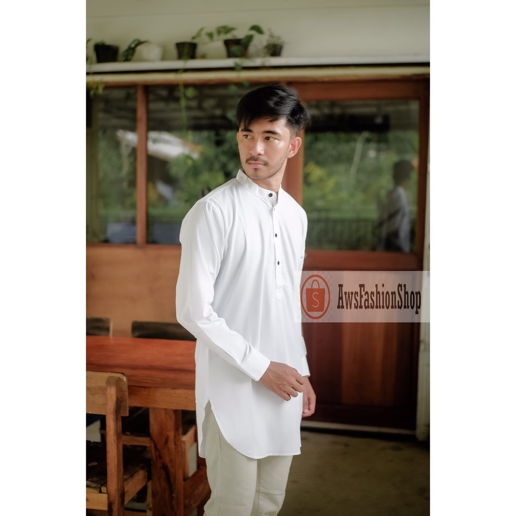 Kemeja Koko Polos Kurta Pakistan Pria Muslim Putih White Baju Koko Pria