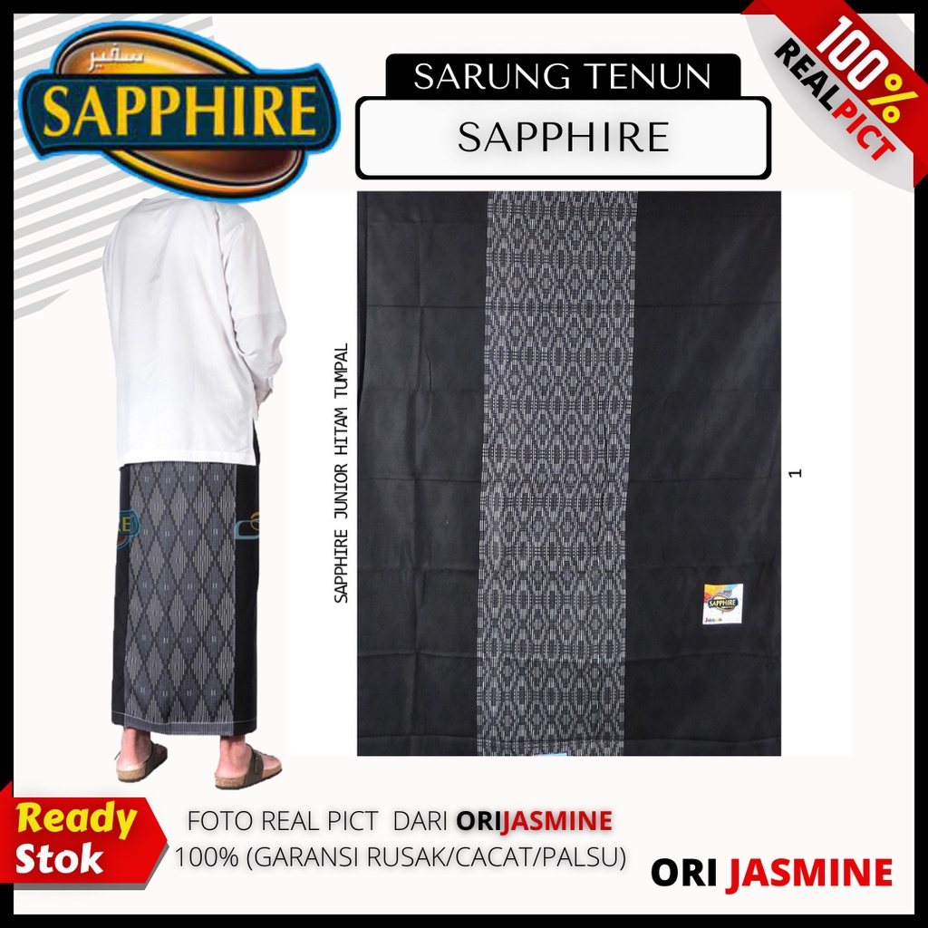 Sarung Tenun Sapphire Dewasa Polos Tumpal Hitam Putih