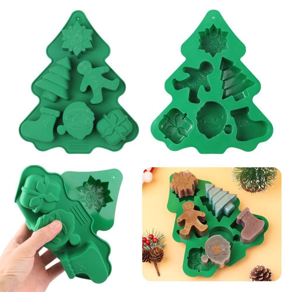 R-FLOWER Cetakan Silikon Natal Sabun Coklat Praktis Bentuk Snowflake Santa Snowman