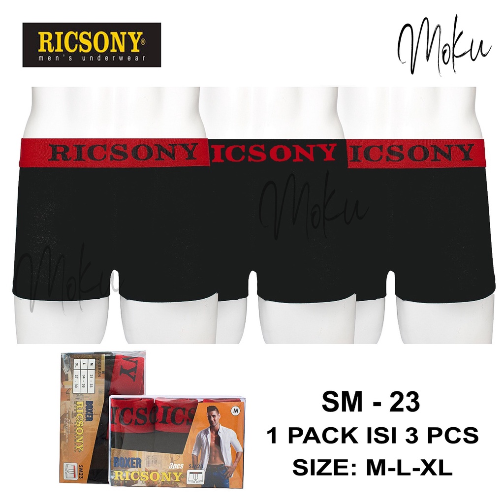 1 BOX RICSONY SM-23 Boxer ISI 3 Pcs - 1 Pack Celana Dalam Pria Ricsony SM23 Isi 3pcs - Boxer Ricsony
