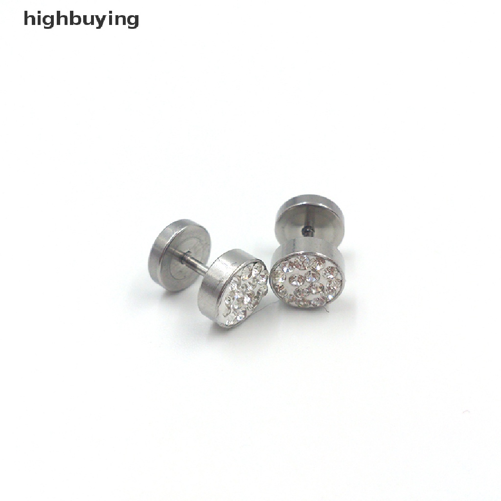 Hbid 1 Pasang Anting Tusuk Bentuk Barbel Bahan Stainless Steel Warna Hitam / Silver Untuk Pria