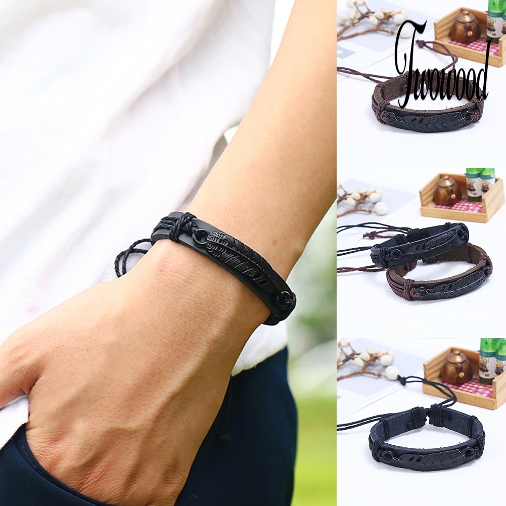 Gelang Tali Kepang Bahan Kulit Imitasi Adjustable Untuk Pria