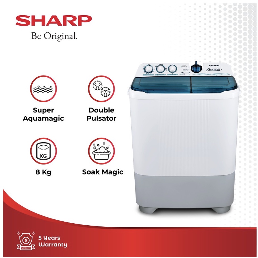 SHARP MESIN CUCI 2 TABUNG 8 KG EST 85 NT/85 CR Puremagic/Aquamatic