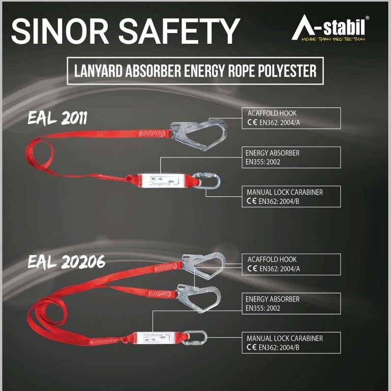 Lanyard Astabil Shock Absorber Double Big Hook A-Stabil EAL 20206 Merah