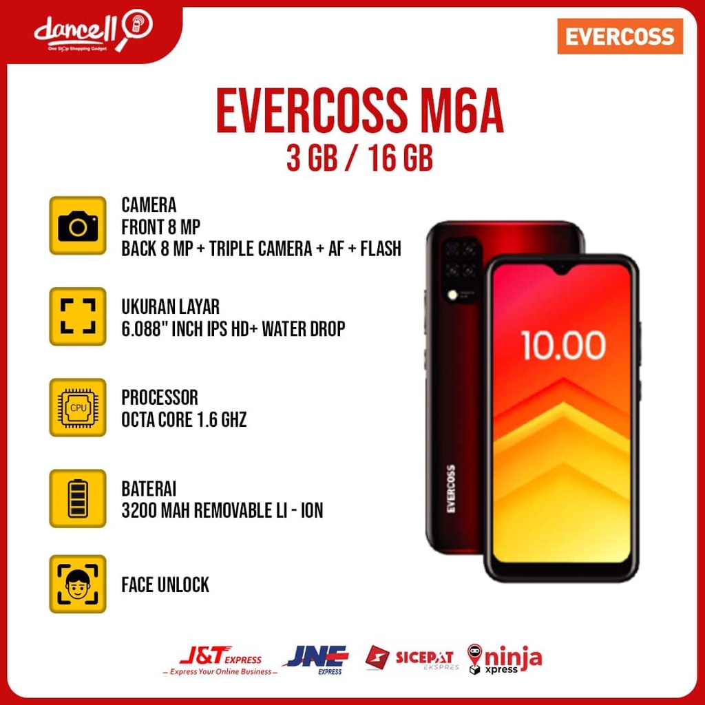 EVERCOSS M6A HANDPHONE RAM  4/32GB FULLVIEW DISPLAY IPS WATERDROP 6.088 INCH HP ANDROID 10 DUAL SIM 