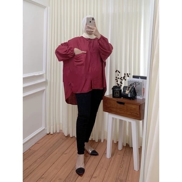 BEFAST - ZEC OOTD Kemeja Wanita CARIE / Hanna Shirt Kemeja RAYON Oversize Jumbo / Kemeja Oversize Wanita keluaran Terbaru / Pakaian Kerja / Hem Polos Formal / Fashion Ala Korean Style Wanita / Kemeja Casual / Trendy / Kemeja Jumbo