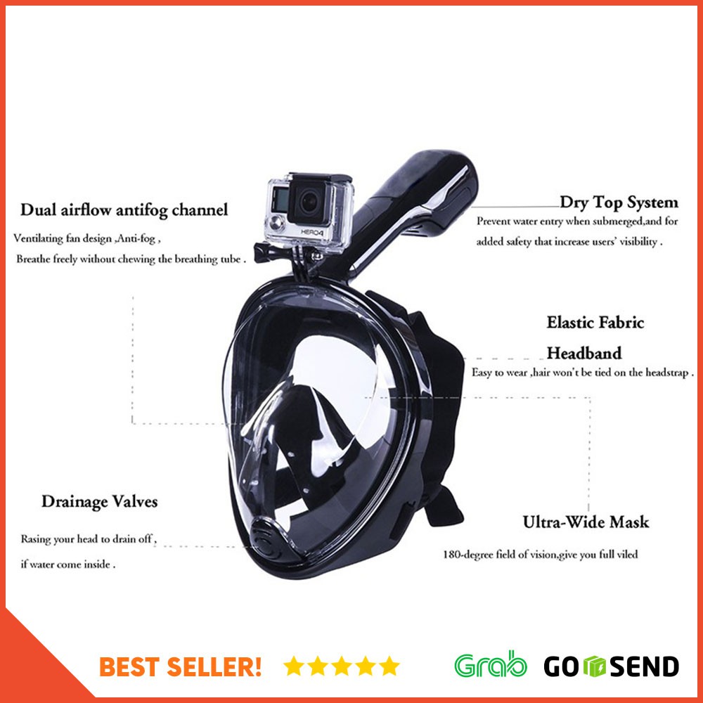 Taffware Snorkeling Full Face Size L/XL untuk Xiaomi Gopro - M2068G - Black