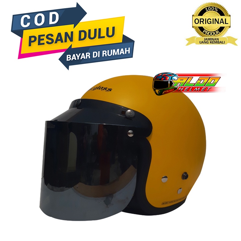 CARGLOSS | HELM CARGLOSS RETRO YELLOW DOFF ORIGINAL KACA FLAT INJAK | CARGLOSS 100 % ORI | HELM RETR