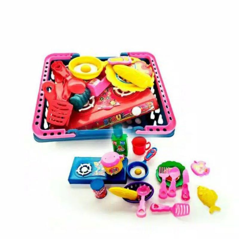mainan masakan set kitchen set keranjang besar