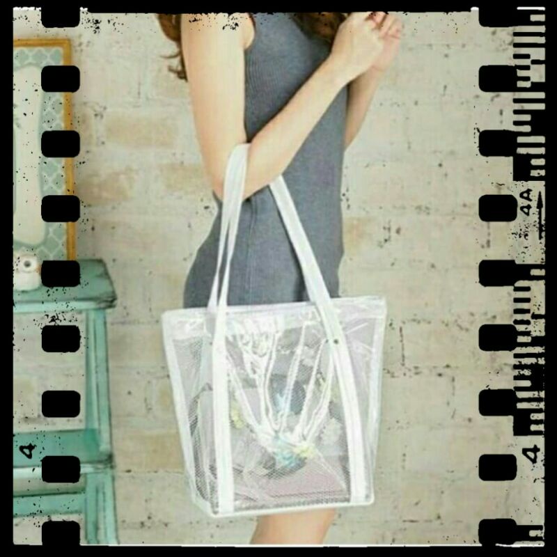 Tote bag KUSHINA 38*30*8cm transparan tas bahu bening tas belanja jinjing mika tas tangan tas ibu-ib