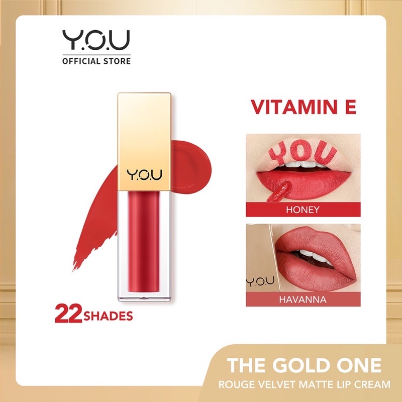 The Gold One Rouge Velvet Matte Lip Cream 4.5 gram ( YOU MAKEUPS OFFICIAL STORE )