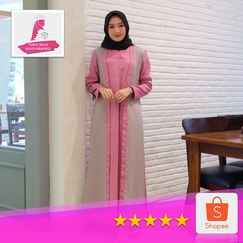 Fashion Gamis mica Dusty Abu / baju murah / fashion / grosir / hijab Premium • Toko Baju Muslimahku
