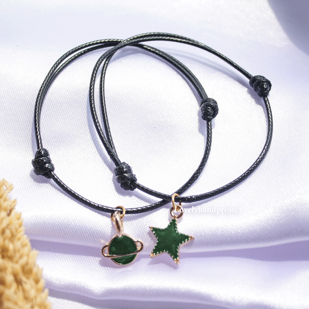 Gelang Couple Liontin Planet Bintang Bulan Set 2Pcs Pasangan Sahabat Tali Waterproof