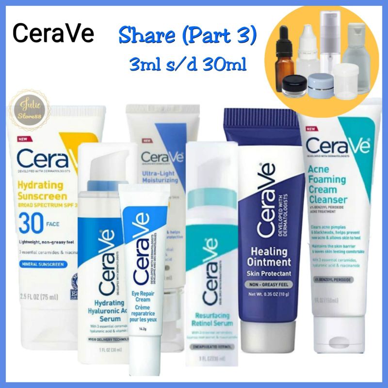 (Share) CERAVE Acne Foaming | Resurfacing Retinol | Hydrating Hyaluronic Serum Sunscreen Lotion Eye Repair Cream