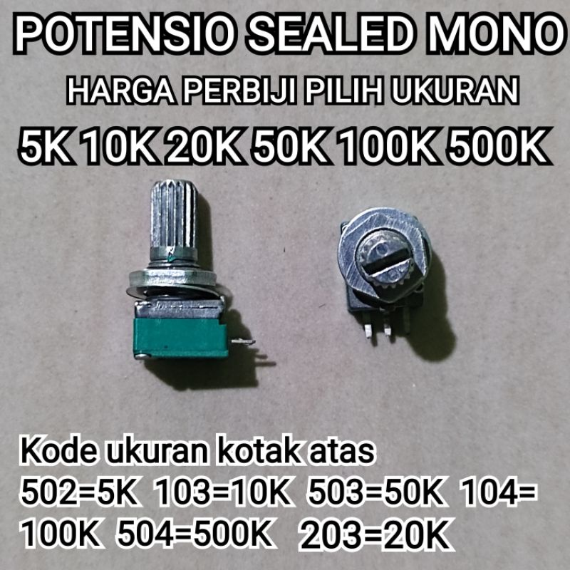 POTENSIO POTENSIOMETER HIJAU MONO DUPLEX AUDIO 5K 10K 20K 50K 100K 500K  / B5K B10K B20K B50K B100K B500K RK097N