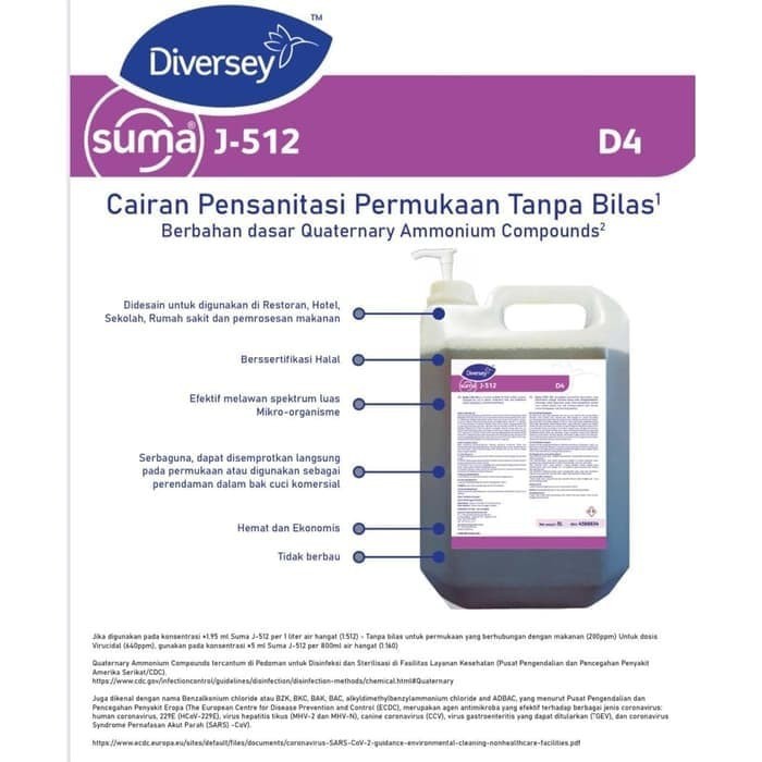 Diversey SUMA J-512 Surface Disinfektan 5 liter CAIRAN PENSANITASI