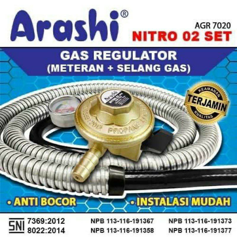 Arashi Nitro 02 Set Gas Regulator Selang Gas Anti Bocor