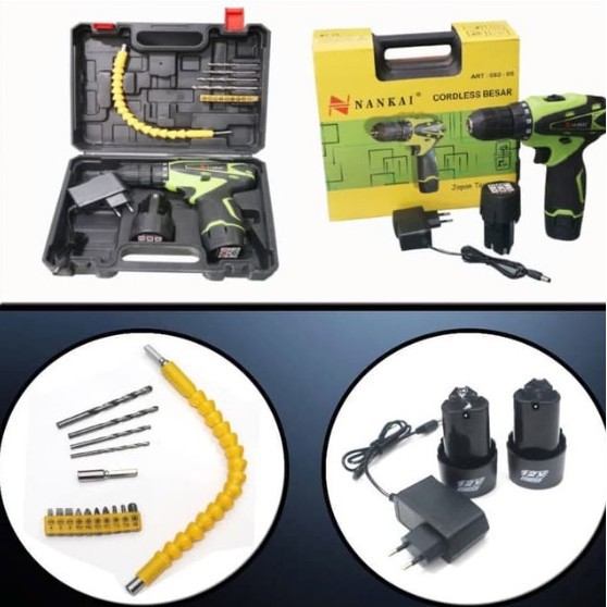 Bor Tangan Portable Tanpa Kabel / Cordless Drill PRAKTIS + Charger BONUS 2 RECHARGEABLE BATTERY