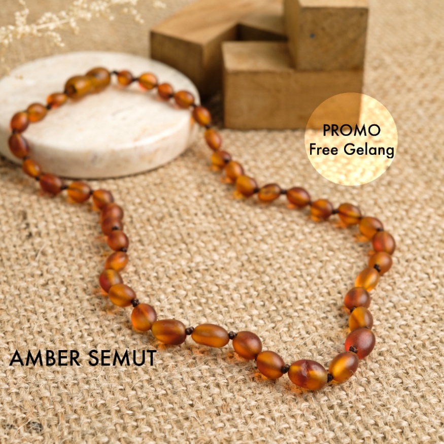 PROMO FREE GELANG - Kalung Amber Baltic Cognac Beans Matte by Amber Semut