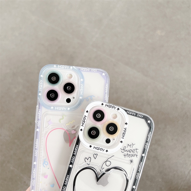 Casing Soft Case TPU Motif Hati Untuk IPhone 14 13 11 Pro Max 8 7 Plus X XS XR