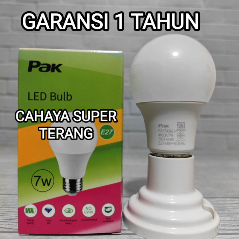 PAK LAMPU LED BULB 7W 7 WATT GARANSI 1 TAHUN SNI