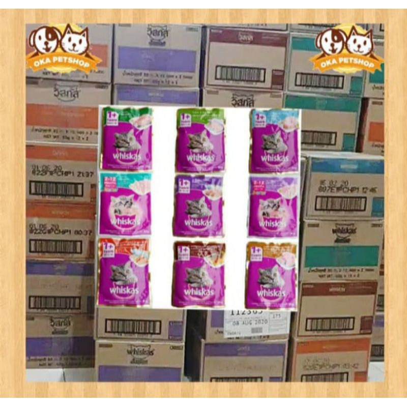 whiskas sachet 85gr all varian 1 dus isi 24 sachet