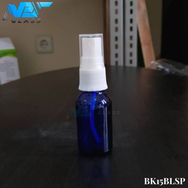 botol spray 15ml kaca biru / botol kaca 15ml biru tutup spray