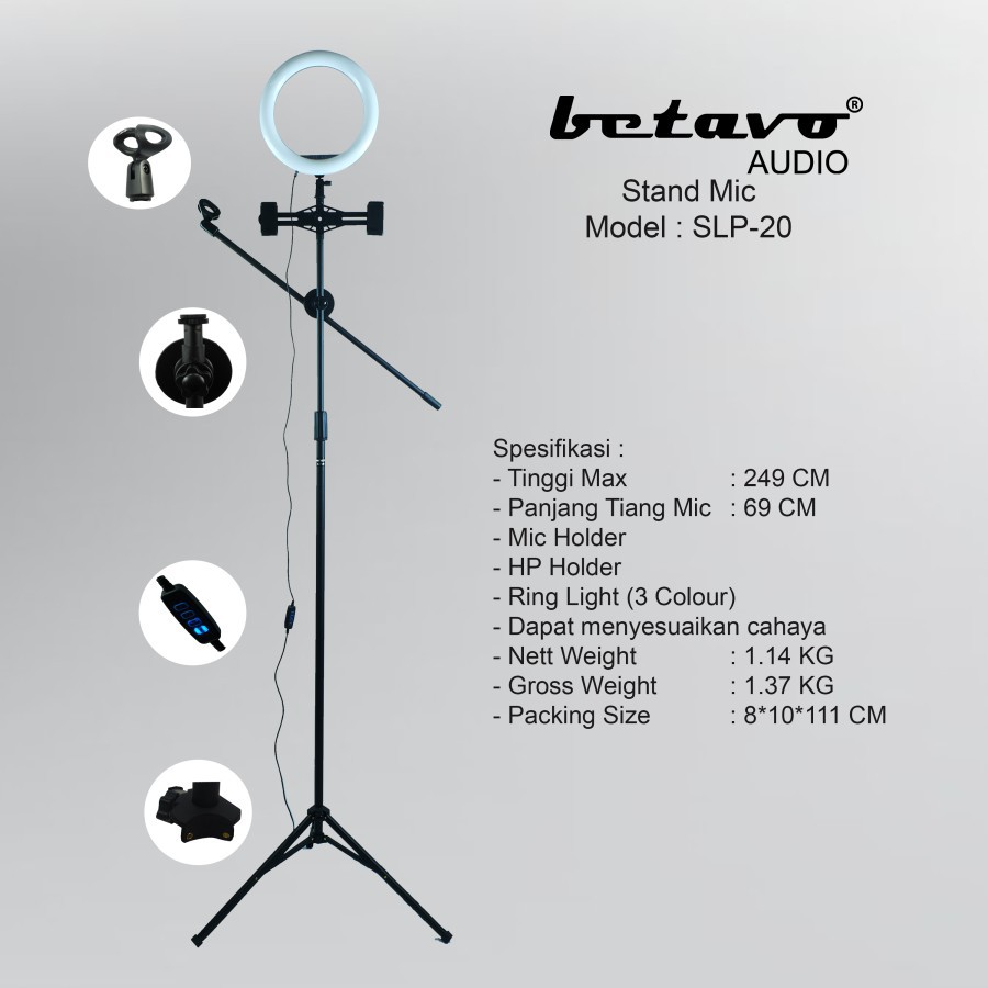 STAND MIC HOLDER HP DAN RING LED BETAVO SLP 20 PROFESIONAL AUDIO PRO