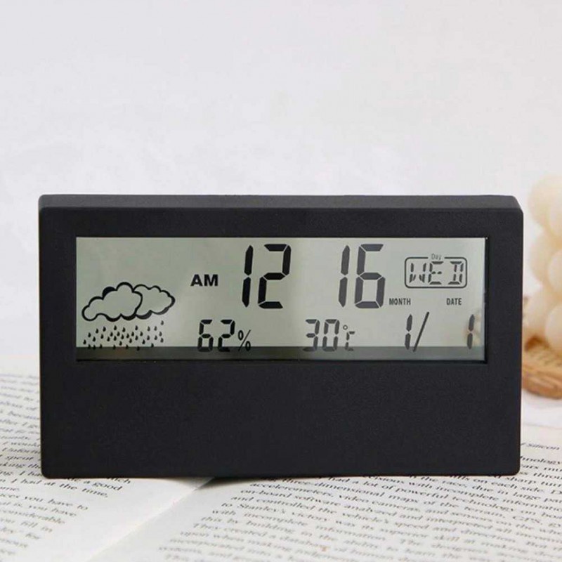 Jam Alarm Weker Meja Digital Suhu Ruangan Kualitas Udara Thermometer Hygrometer