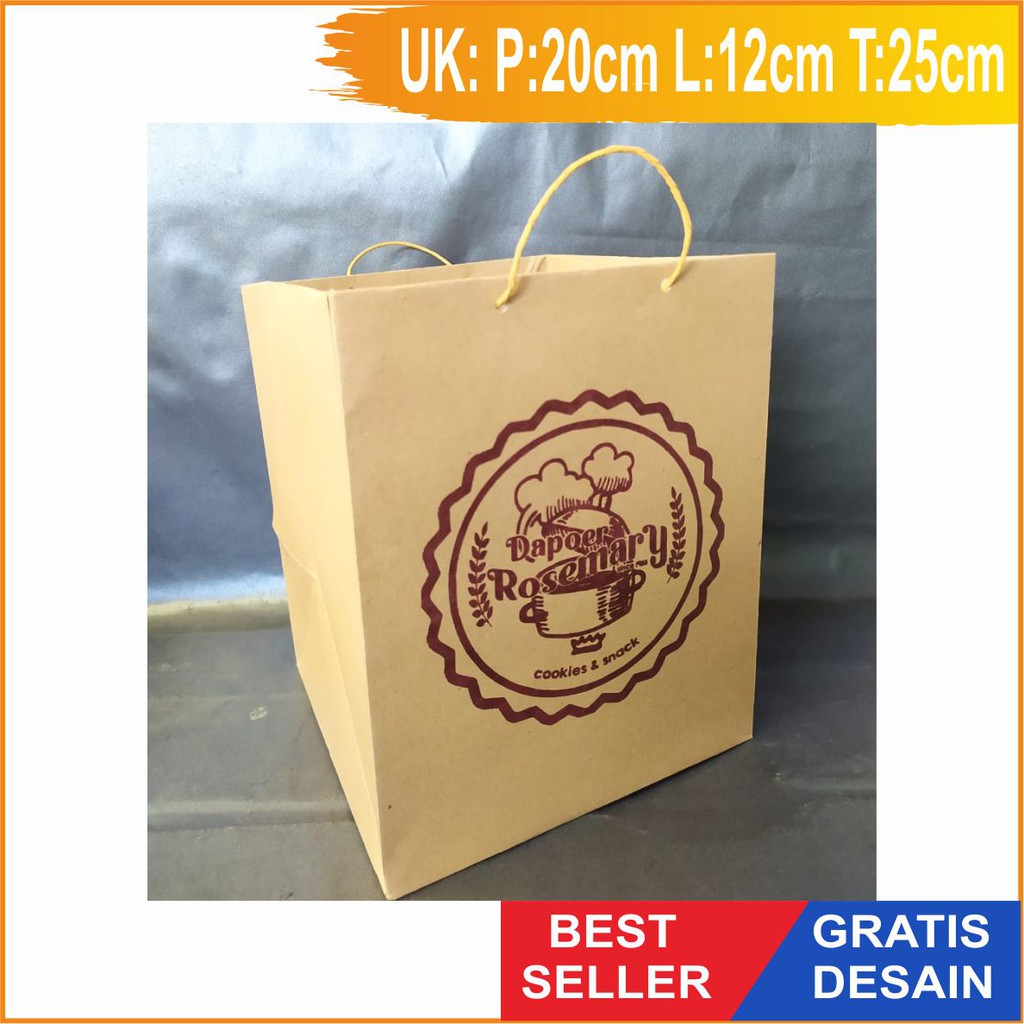 

Paperbag Brownies Tanggung Tas Kertas Kraft Coklat Dengan Sablon Tali Kertas