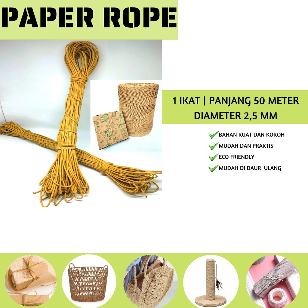 Tali Kertas Tali Kertas Tali Rami Paper Rope (PR5-Panjang 50 M)