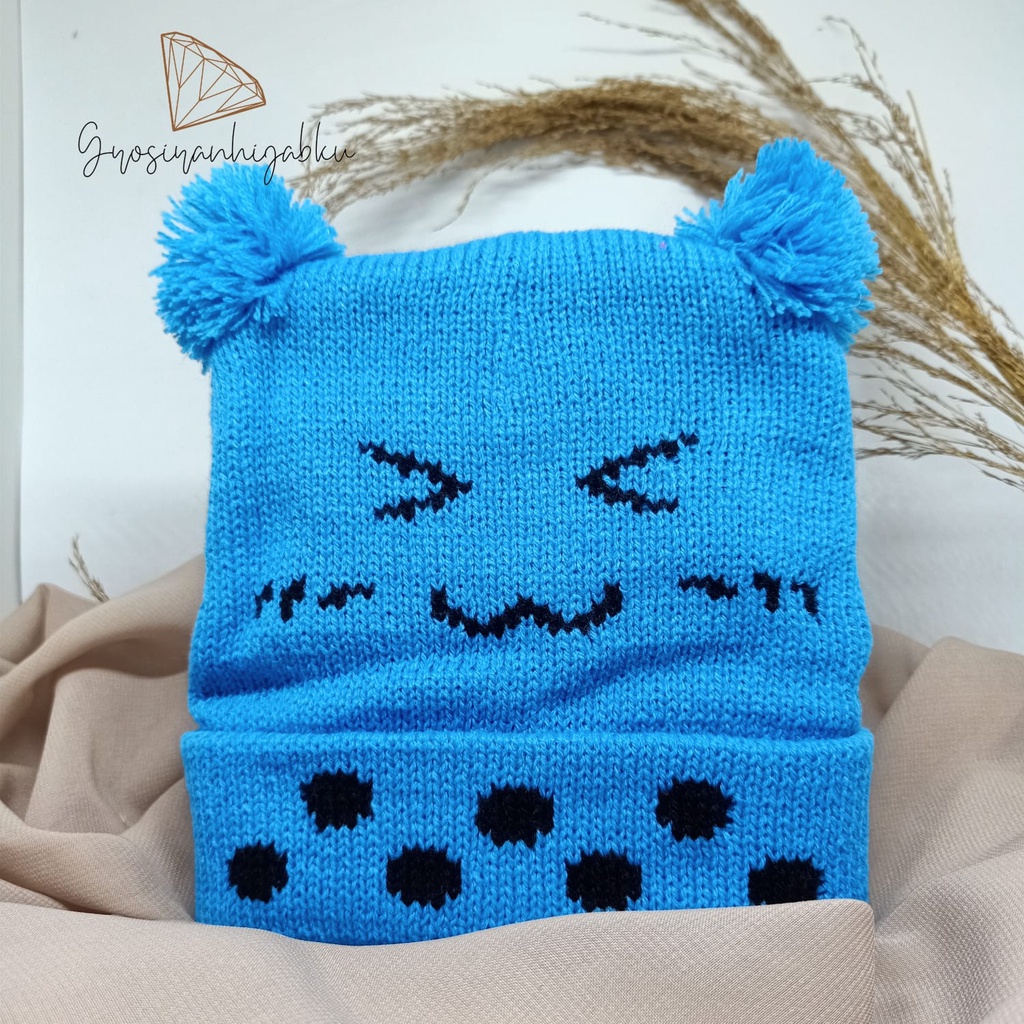 kupluk bayi motif boba smile terbaru bahan rajut premium