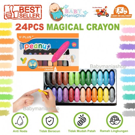 Magical Crayon 12 pcs 24 pcs Crayons Set Bayi Anak Peanut Yplus UK Mudah Dihapus Tidak Kotor Tangan