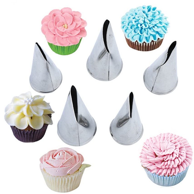 5pcs / Set Nozzles Icing Piping Krim Bentuk Kelopak Bunga Mawar Bahan Metal Stainless Steel Untuk Dekorasi Kue