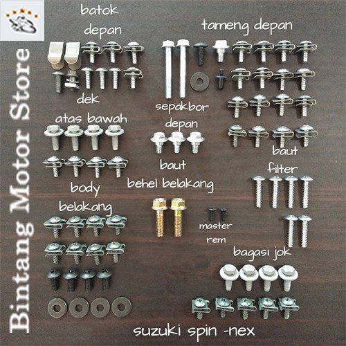 Full Set Baut Full Body Motor Suzuki Spin &amp; Suzuki Nex Lengkap