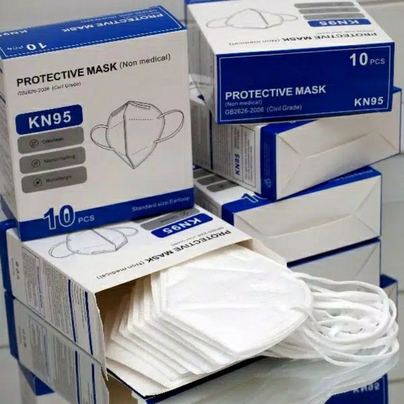 Masker KN95 BOX ISI 10 LOLOS FFP2 & FDA (STANDARIOSASI EROPA & AMERIKA) BFE 95% N95 & N94 medis