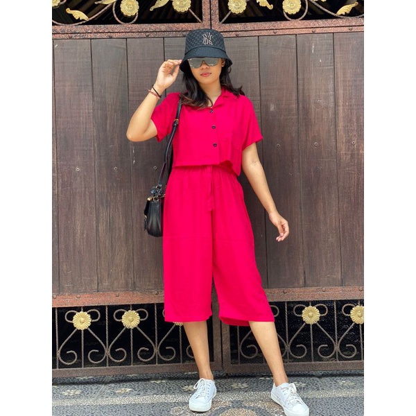 Oneset Crop Sinta  / Set Rayon Crop / New One Set-Fuchia