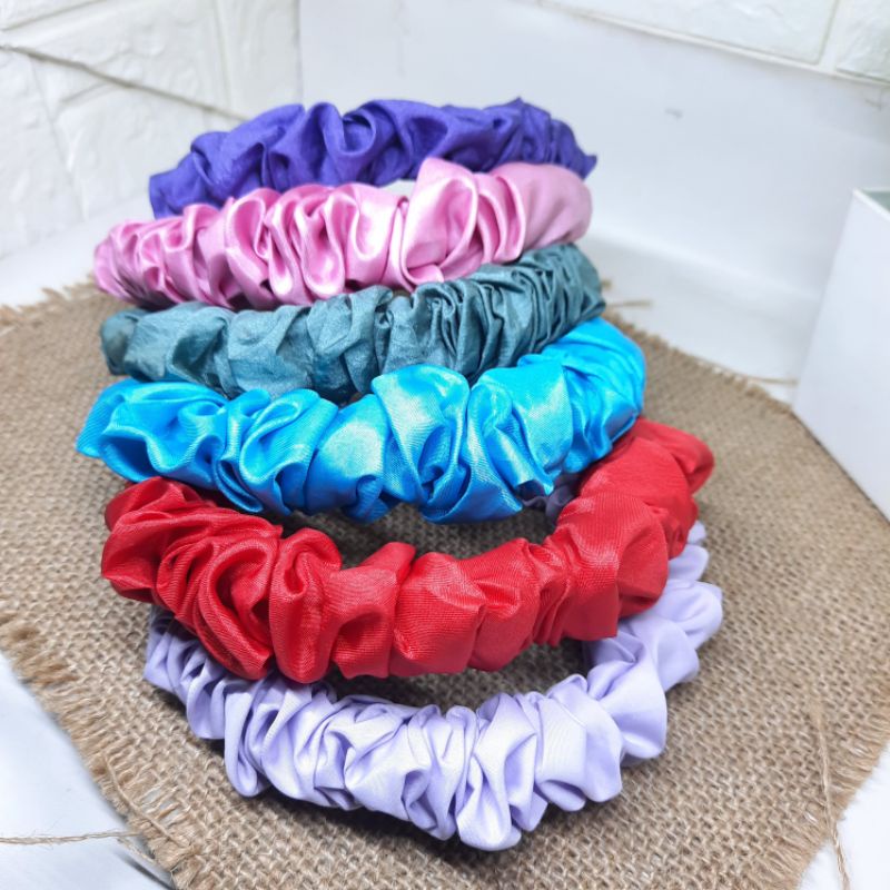 Bando Scrunchie Headband Bando Kekinian Bahan Satin