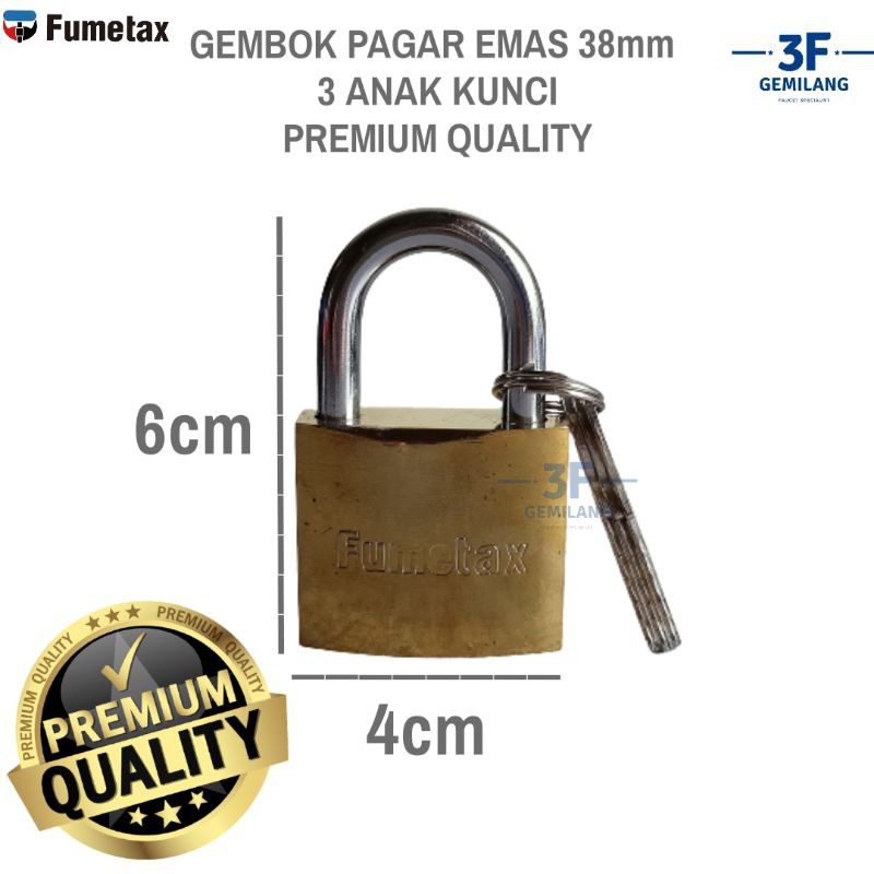 FUMETAX - Iron Padlock / Gembok Pagar Rumah Warna Emas PREMIUM QUALITY